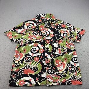 Ed Hardy Shirt Mens M Tattoo‎ Dragon Oni Floral Japanese Art Button Up Viscose